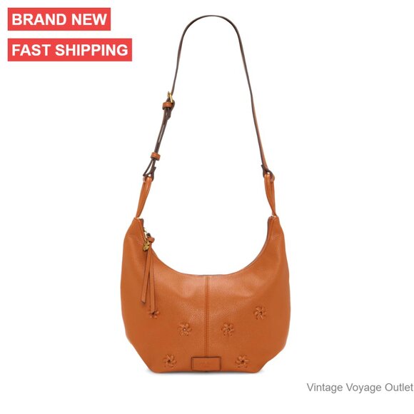 Floral Stitch Detail Shoulder Bag with Zipper Closure